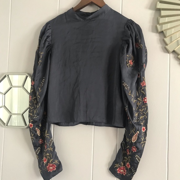 H&M Tops - H&M Embroidered Faux Silk Crop Top 6